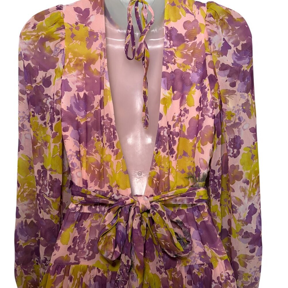 LDT Floral Goddess Open Back Maxi Gown Pink Purple Size 0 - Picture 5 of 11